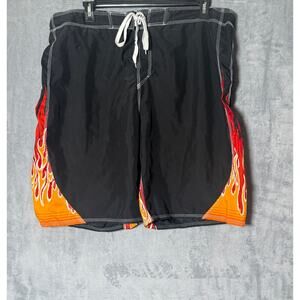 Arizona Jean Co Flame Board Shorts Mens XL Black Y2K Swim Trunks Surf Skater